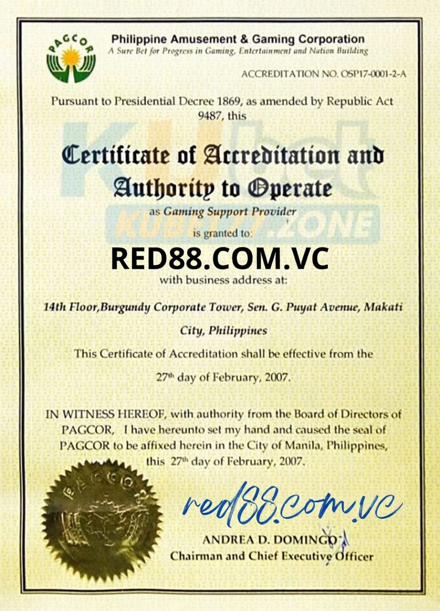 giấy phép PAGCOR nhà cái RED88